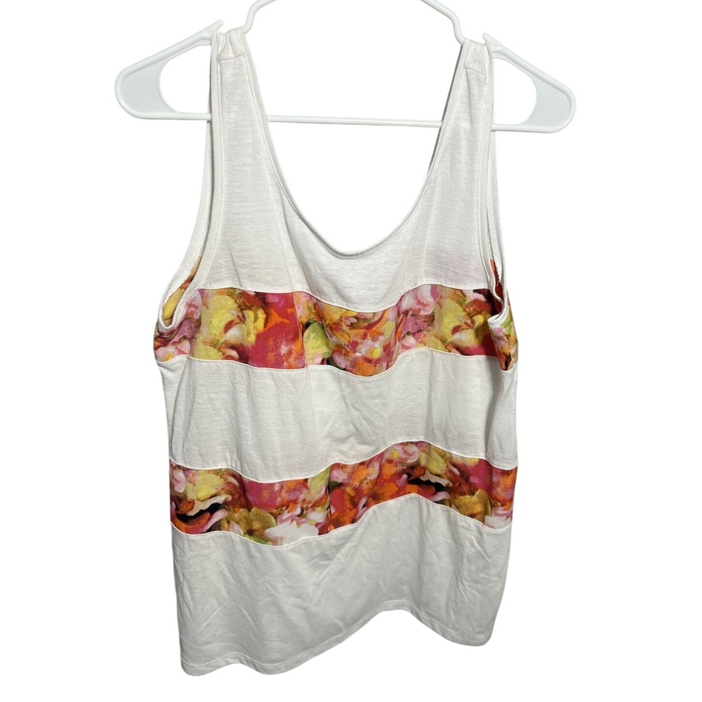 APT. 9 Women's‎ White Floral Striped Tank Top Size L Large Cut Out Back